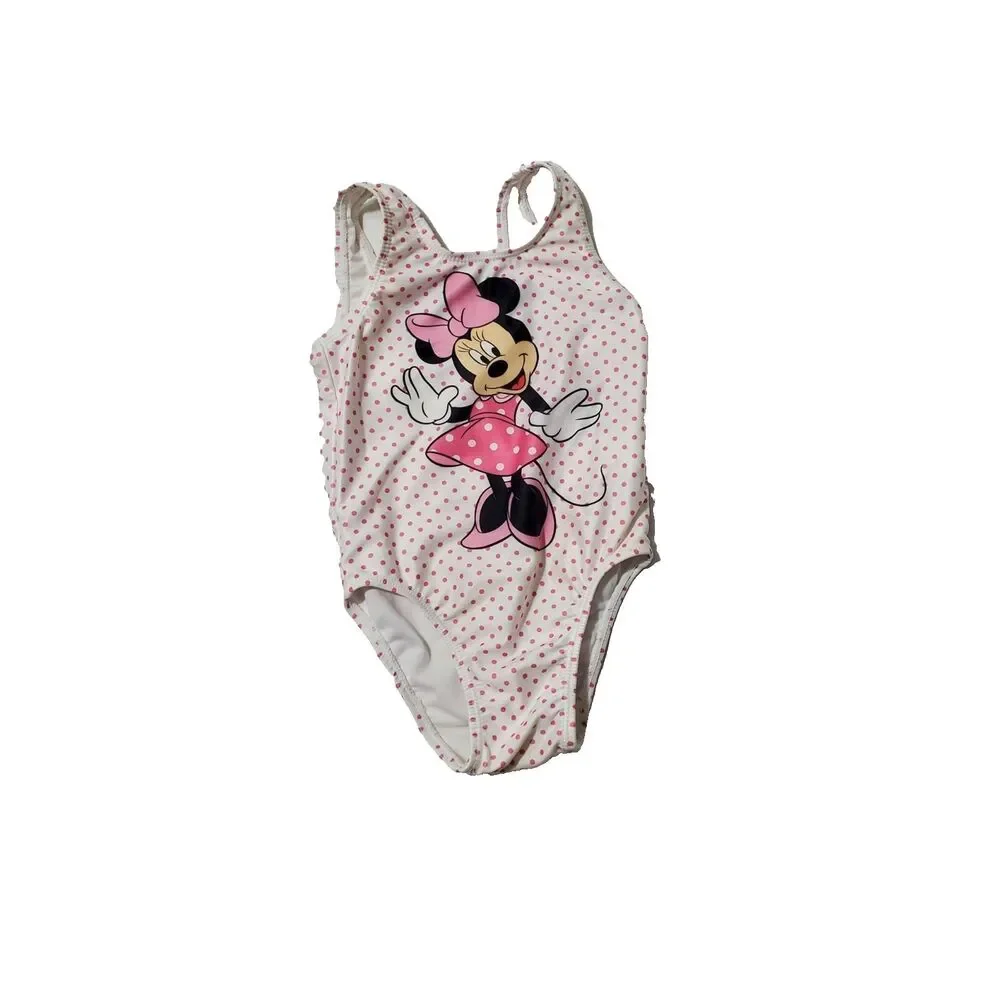 Disney Store Minnie Mouse Pink Polka Dot Swimsuit 1-Piece Girl Bathing Suit